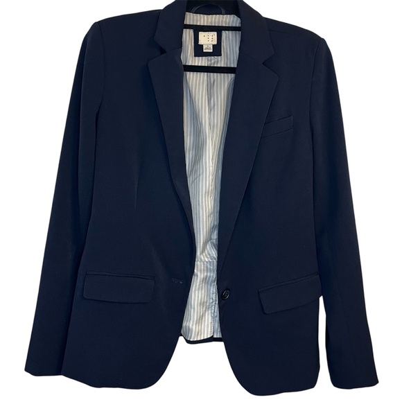 A New Day Navy Blue Fully Lined Pinstriped Blue and White Button Blazer Preppy 6 - Picture 3 of 11